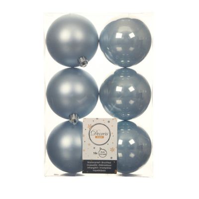 18x stuks kunststof kerstballen lichtblauw 8 cm glans/mat