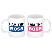 I'm the Boss mok roze en blauw - Cadeau koppel huwelijk of verloving   -
