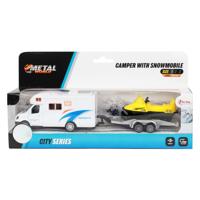 Toi-Toys Metalen pull back camper met aanhanger en sneeuwscooter