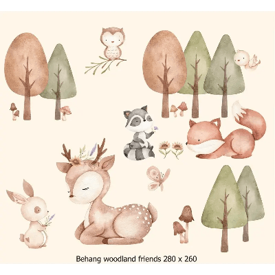 Designed4Kids wandvullend behang kinderkamer woodland friends-280 x 260 cm