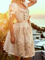 Dirndl Oktoberfest Holiday Lace-up Paneled V-neck Short Sleeve Midi Dress - thumbnail