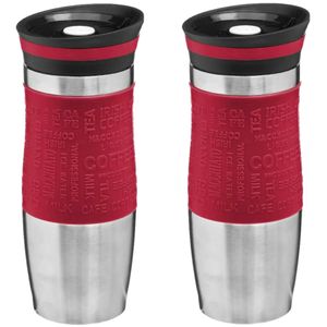 2x stuks Thermosbeker/isolatie/warmhoud - Koffiebeker - rood - 350 ml