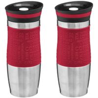 2x stuks Thermosbeker/isolatie/warmhoud - Koffiebeker - rood - 350 ml