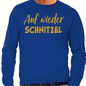 Apres ski sweater heren - Auf wieder Schnitzel - blauw - glitter goud - wintersport - skieen