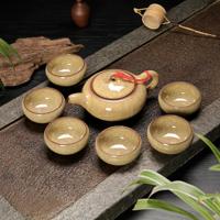 7 in 1 keramische thee set ijs crack glazuur Kung Fu Teaware set (geel)