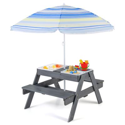 Picknicktafelset voor Kinderen 4-In-1 Speeltafel met 3 Verwijderbare Containers voor Zand en Water met Verstelbare Parasol
