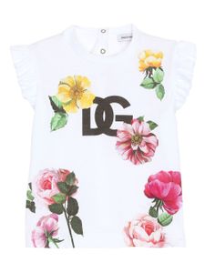 Dolce & Gabbana Kids floral-print cotton T-shirt - Blanc