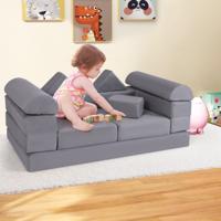 Modulaire Kinderbank 9-Delige Speelbank van Schuimrubber Bouwstenen met Comfortabele Suède Modulaire Bank voor Kinderen (Grijs)