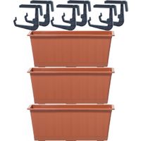 4x Kunststof Agro plantenbakken/bloembakken terracotta 6,5 liter met ophangbeugels