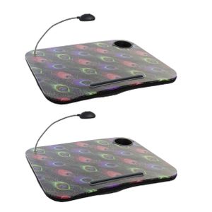 2x stuks schootkussens/laptrays met LED verlichting 48 x 38 cm gekleurde pauwenveren print