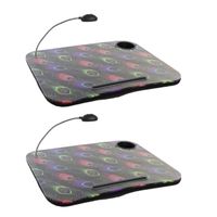 2x stuks schootkussens/laptrays met LED verlichting 48 x 38 cm gekleurde pauwenveren print - thumbnail