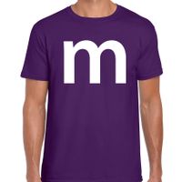 Letter M verkleed/ carnaval t-shirt paars voor heren - thumbnail