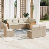 8-delige Loungeset met kussens poly rattan beige