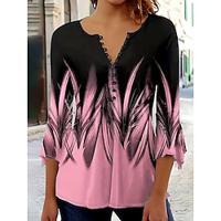 Dames Tuniek Ombre Ruche nappi Dagelijks Uitgaan Elegant 3/4 mouw Strakke ronde hals Blozend Roze Lente Herfst Lightinthebox - thumbnail