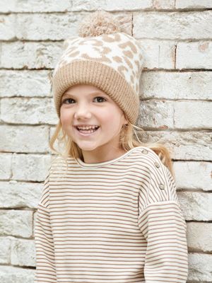 Gestreept meisjes-T-shirt met boothals wit gestreept