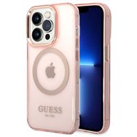 Guess Gold Outline MagSafe iPhone 14 Pro Max Hybride Hoesje - Doorschijnend Roze - thumbnail