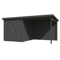 Blokhut met overkapping Finn 450x250 Carbon Grey - Outdoor life