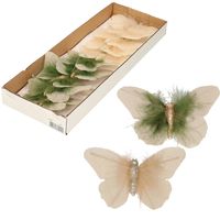 10x stuks decoratie vlinders op clip creme/beige 11 x 8 cm - thumbnail
