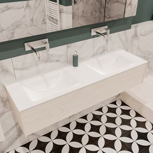 Mondiaz Lush Cloud badmeubel underlayment 150 cm 1 lade solid surface dubbele spoelbak zonder kraangat