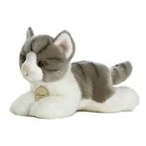 Aurora Pluche kat/poes knuffel - grijs/wit - 20 cm - kinder dieren speelgoed knuffels - Katten