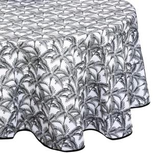 Tafelkleed - rond - D180 cm - zwart/wit - palm print - polyester - tafellaken