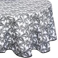Tafelkleed - rond - D180 cm - zwart/wit - palm print - polyester - tafellaken