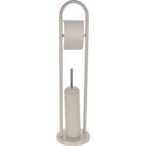 Toiletborstel met toiletrolhouder creme wit metaal 80 cm