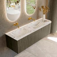Badmeubel Mondiaz Kurve-Dlux | 155 cm cm | Meubelkleur Shadow | Wastafelkleur Glace | Solid surface | Dubbel / Links spoelbak | Zonder kraangat(en)