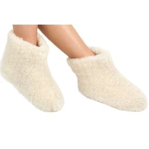 Warme wollen witte sloffen/pantoffels met suede zooltjes