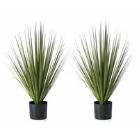 2x Groene grasplanten/kunstplanten Carex 68 cm in zwarte pot - thumbnail