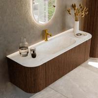 Badmeubel Mondiaz Kurve-Dlux | 140 cm | Meubelkleur Walnut | Wastafelkleur Opalo | Solid surface | Midden spoelbak | 1 kraangat