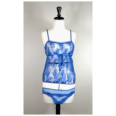 Lace Camisole And Thong Set - Blauw - Maat: S/M
