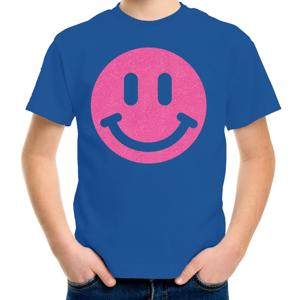 Verkleed T-shirt voor jongens - Smile Emoticon - blauw - carnaval - feestkleding voor kinderen