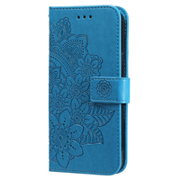 iPhone 15 Pro Max hoesje - Bookcase - Pasjeshouder - Portemonnee - Bloemenprint - Kunstleer - Blauw