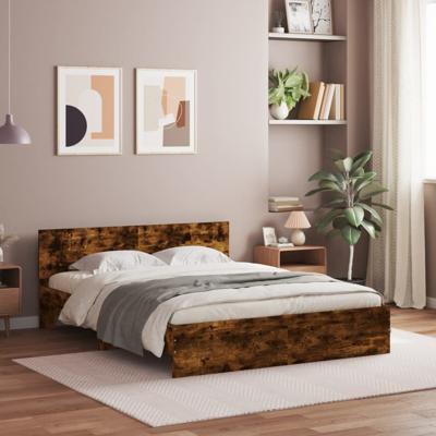 Bedframe met hoofdeinde en LED gerookt eikenkleurig 160x200 cm