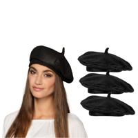 Verkleed hoed - 4x - baret - zwart - polyester - franse baret - frans - landen thema