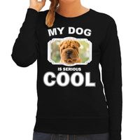 Shar pei honden sweater / trui my dog is serious cool zwart voor dames - thumbnail