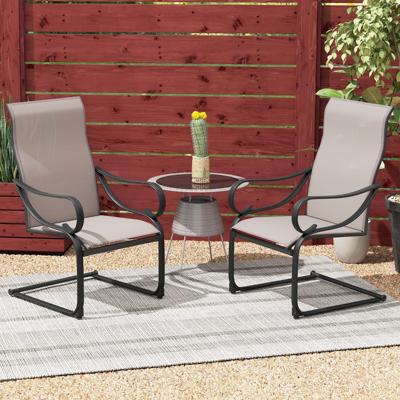 Set van 2 C-Spring Stoelen voor Buiten met Hoge Rugleuning en Zitting en Rugleuning van Gaasstof Robuuste Metalen Schommelstoelen Grijs