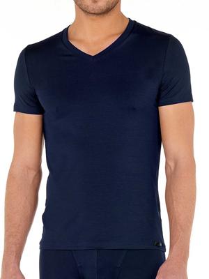 HOM - T-Shirt V-neck - Tencel Soft - navy, Maat:S