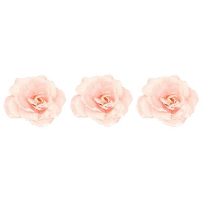 3x Roze roos kerstversiering clip decoratie 12 cm