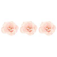 3x Roze roos kerstversiering clip decoratie 12 cm