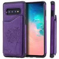 Voor Galaxy S10 kat boom reliëf patroon schokbestendige beschermende case met kaartsleuven & fotolijstjes (paars)