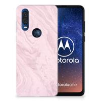 Motorola One Vision | TPU | Siliconen hoesje | Marble Pink - Origineel Cadeau Vriendin