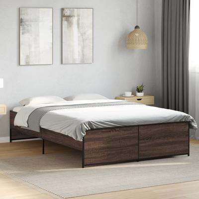 Bedframe bewerkt hout metaal bruin eikenkleur 135x190 cm