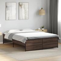 Bedframe bewerkt hout metaal bruin eikenkleur 135x190 cm