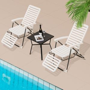 Set van 2 Ligstoelen met 7-Standen Verstelbare Rugleuning Opvouwbare Tuinstoel in Slijtvast PP Ligstoel voor Terras Zwembad Wit