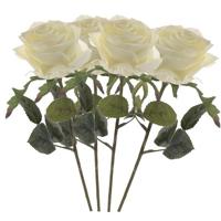 Kunstbloem roos Simone - 4x - wit - 45 cm - decoratie bloemen