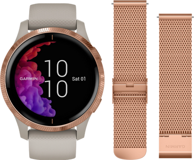 Garmin Venu Rosé Goud/Beige + Garmin Milanees Bandje Roségoud Garmin Venu Rosé Goud/Beige + Garmin Milanees Bandje Roségoud