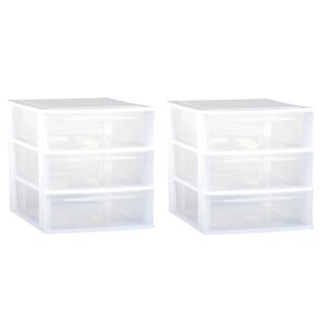 2x stuks ladenkast/bureau organizers wit stapelbaar A4 met 3x lades L36 x B26 x H28 cm