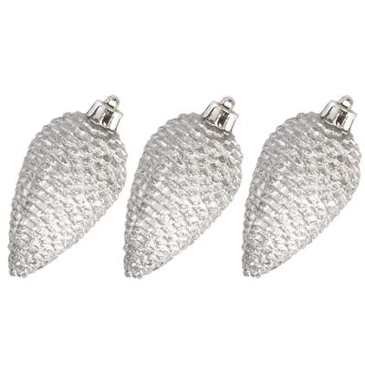 Kersthangers dennenappels - 6x st - zilver - glitter - 8 cm - kunststof - kerstversiering